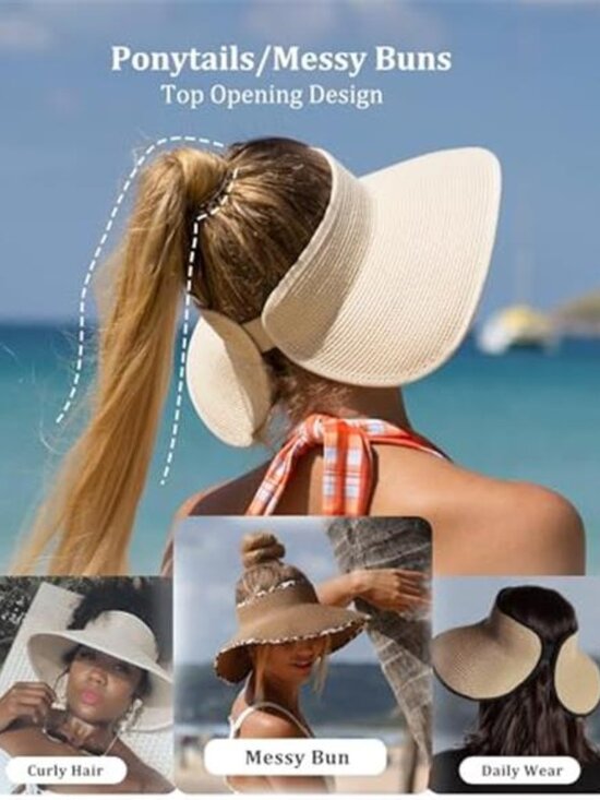Women\'s Sun Hat Wide Brim Beach Hat Straw Visor main image 5